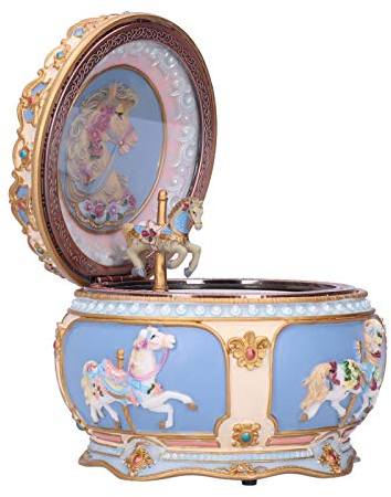 Jeffergarden Boîte à Musique carrousel boîte à Musique de Cheval Rotatif Lumineux de Luxe avec mélodie lumière LED Maison décorative pièce maîtresse Ornement Cadeau(Tu ES