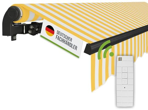 empasa Elektrische Gelenkarmmarkise 'Start Plus' Markise Sonnenmarkise | Sonnenschutz, komplett vormontiert, Verschiedene Größen und Farben, Farbe:gelb/weiß gestreift, Größe:350 x 250 cm