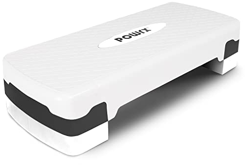 POWRX Step da aerobica (68 x 28,5 cm) - Stepper fitness ideale per »esercizi in casa« - Altezza regolabile e superficie antiscivolo + PDF workout (Bianco)