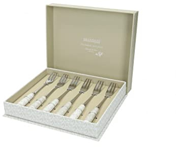 Set 6 Forchettine Dolce Acciaio Inox Riccioli di fata Brandani 52417 con Scatola Regalo Manico Porcellana Decorata