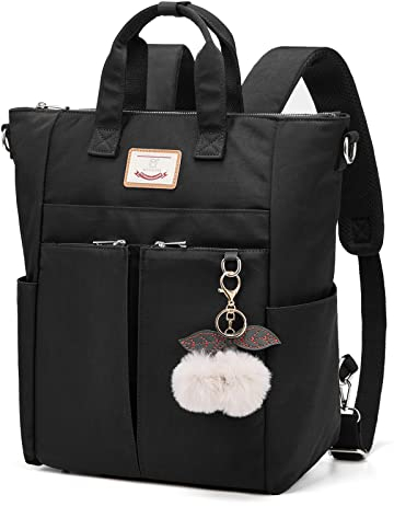 Myhozee Damen Handtasche 3 in 1 - Laptop Rucksack mit 15.6 Zoll Laptopfach Groß Wasserdicht Umhängetasche Schultasche Nylon Arbeitstasche Für Universität Reisen Arbeit Business Schwarz