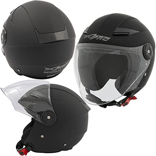 A-pro Scooter Casco Certificado ECE 22 City Moto Jet Visera Larga Negro Matt XL