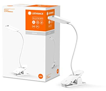 LEDVANCE Lámpara de mesa y lectura móvil PANAN Clip, blanco, 5,2W,130lm, alimentado por batería, clip y cabezal flexible, módulo LED con luz blanco neutro (4000K), sensor táctil para encendido/apagado