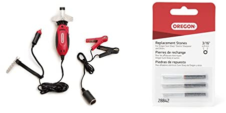 Oregon 12V Sure Sharp Electric Chainsaw Chain Grinder/Sharpener, 2-in-1 Saw Chain Sharpening & Maintenance Tool & 28842 3/16-Inch Electric Sure Sharp Replacement Sharpening Stones