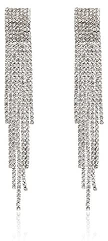 Boucles d'oreilles pendantes en strass de couleur argent - Boucles d'oreilles pendantes - Pour femmes et filles