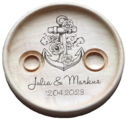 Ringkissen Hochzeit Holz mit gravierten Namen und Datum, Personalisierte hochzeitsgeschenk, Ringschale, Ringträger, geschenk Anker