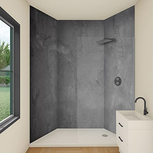yourplate Duschrückwände individuelle Größe (Dunkelgrauer Sichtbeton) | 3mm Aluminium Verbundplatte, exklusives Design, einfache Montage, geringes Gewicht, fugenlos, wasserdicht, pflegeleicht