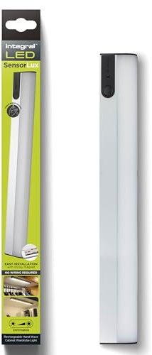Integral LED SensorLux luz led con sensor detección de movimiento, blanco cálido regulable, bajo mueble y armario luz con tira magnética - aluminio, batería recargable 1600mAh, instalación sencilla