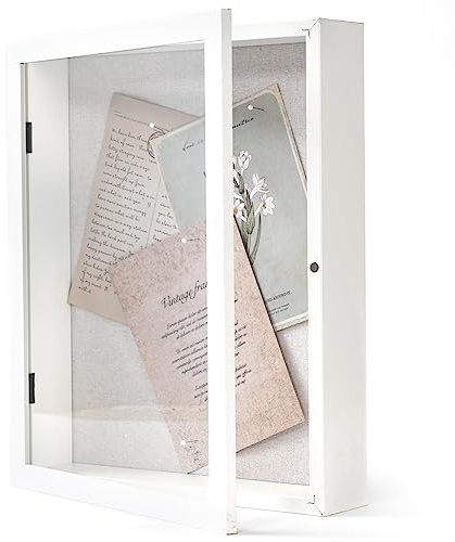 Muzilife Holz 3D Bilderrahmen zum Befüllen mit Öffnung 28x35cm Weiß | Objektrahmen Mit Stecknadeln & Dübel für DIY Shadow Box, Ostern Muttertag Geschenk