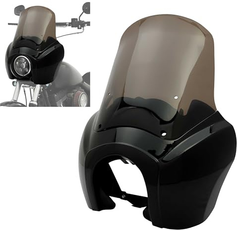 KUAFU Front Upper Fairing Cover Compatible with 1987-2017 Harley Davidson Dyna Super Glide T-Sport FXDXT FXR 15” Windshield Windscreen Black & Smoke