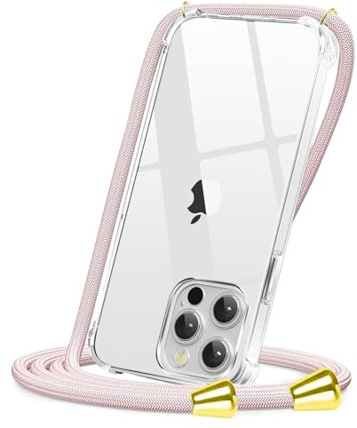 CAROKI Crossbody Case for iPhone 13 Pro, [Rose Gold Lanyard] HD Clear Soft TPU Flexible Protective Cover Compatible with iPhone 13 Pro, Adjustable Necklace Strap & Anti-Drop Cord - 6.1
