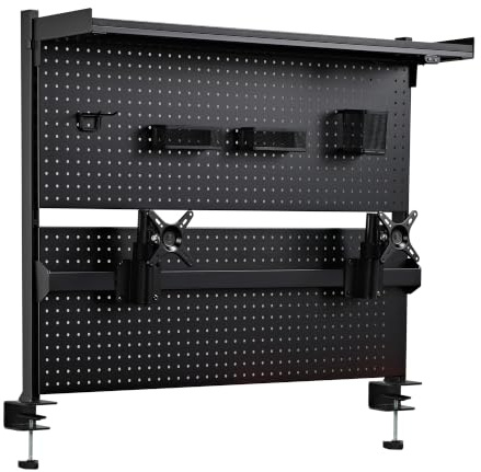 EUREKA ERGONOMIC LED Schreibtisch Stecktafel mit Dual Monitor Ständer 360° drehbar, Groß Pegboard Wand Organizer Gamer Computertisch Zubehör, Lochwand Lagerregal Büroregal Bürozubehör, schwarz
