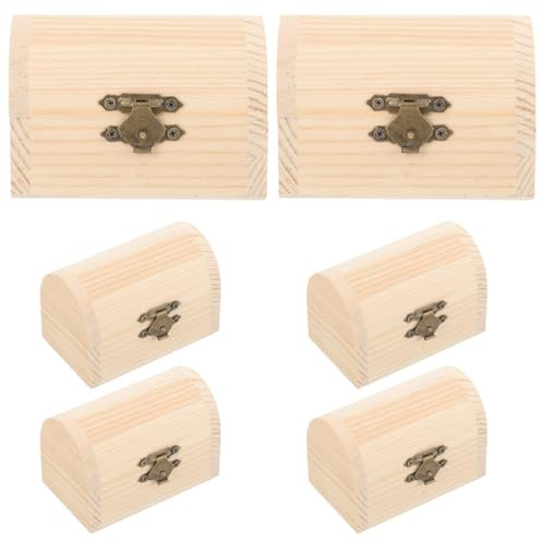 VILLFUL 6 Pcs Small Wooden Treasure Chest with Curved Lid and Metal Clasp DIY Unfinished Mini Keepsake Box 9x5.8x6.5cm