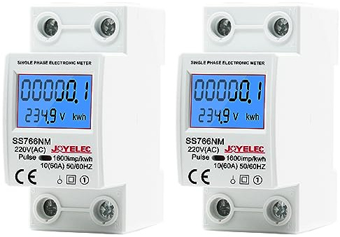 JOYELEC 2 Stück Stromzähler, Strommessgerät, Stromzähler mit DIN-Schiene LCD-Bildschirm, 230 V 10 (60) A Anzeige von Energieverbrauch, Leistung, Spannung und Strom