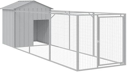 vidaXL Hundkoja med tak ljusgrå 117x405x123 cm galvaniserat stål, hundhus, hund koja, utomhuskennel, hund hus, hund kojor, utomhuskennlar, hundgård