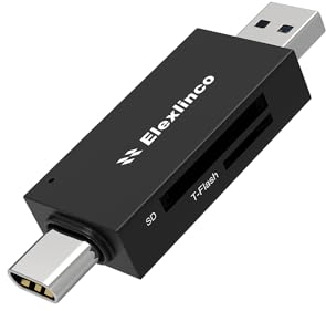 Elexlinco SD Card Reader, USB C&USB 3.0 Memory Card Reader with Dual-Slot Support SD/TF/SDXC/SDHC/XD, 2-in-1 Micro SD Card OTG Adapter Compatible with iPhone, XPS 13, Laptop, Camera, Oppo, Samsung