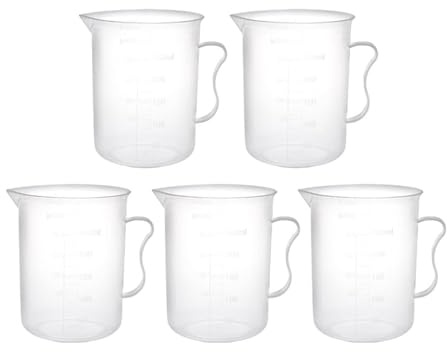 Recogwood 5Pcs Plastic Measuring Cups, 250ml Transparent Lab Graduated Beakers with Handle, Heat Resistant Measuring Jugs, Liquid Measuring Cups, Mixing Cups for Baking Cooking Lab