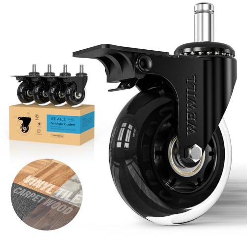 5PCS Roulettes de chaise de bureau avec verrouillage, roulettes de remplacement pour moquette et parquet, résistantes à l'usure Protecteurs de sol de remplacement avec frein (11 * 22MM)