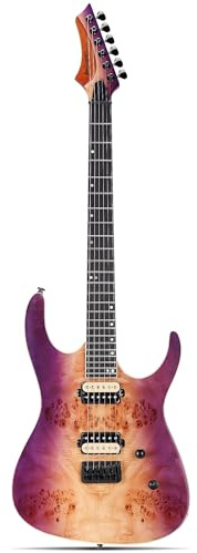Leo Jaymz Electric Guitar Monsoon Series - Reverse Headstock, Mahogany Body,Roasted Maple Neck,Rosewood Fretboard,Locking Tuners,Rounded End Frets,AlnicoV Pickups,Fixed Hardtail Bridge (Violet Burl)