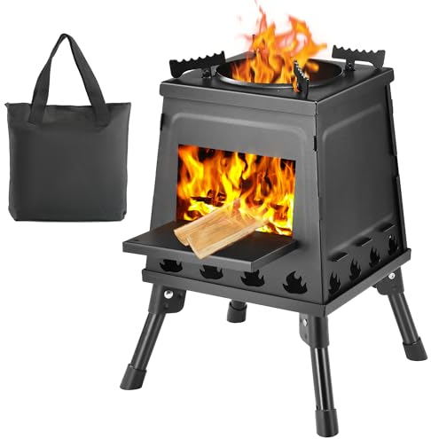 Wood Burning Stove, Camping Wood Stove, Small Portable Cast Iron Wood Stove: Compact Outdoor Cooking Solution with Carrying Bag (Lager)