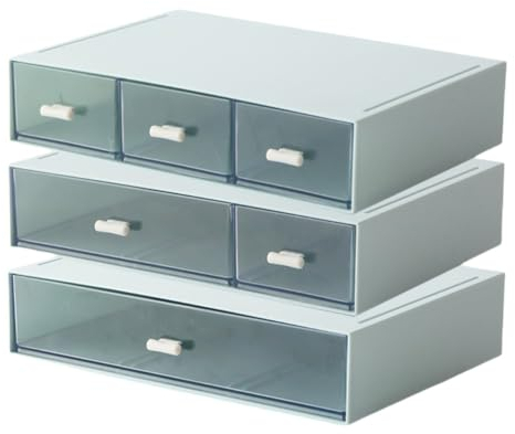 Organizador de escritorio con 6 cajones, Organizador de maquillaje Caja de almacenamiento apilable,Organizador de Tocador y Baño Bandeja De Almacenamiento De Joyas De Caja De Cosméticos (Azul)