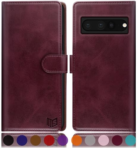 SUANPOT [RFID Schutz für Google Pixel 7 Pro Hülle PU Leder Handy hülle Leather Wallet Phone case für Pixel 7 Pro Handyhülle Lederhülle Klapphülle Kartenfach Flip Cover Dunkler Wein