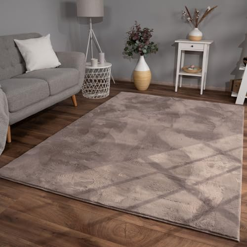 TT Home Wohnzimmer Teppich Hochflor Langflor Kunstfell Weich Modern Unifarben Flauschig, Farbe:Beige Taupe, Größe:80x300 cm