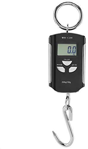 Restokki Tragbare Elektronische Hängewaage, Gepäckwaage, wasserdichte Fischwaage, Digitales LCD-Display Mit Hintergrundbeleuchtung, Kg/lb/Jin, 200 Kg, Mit Haken(Silberrahmen)
