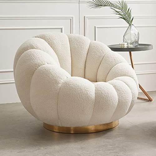 Lamb Fleece Lazy Sofa Pumpkin Chair, Home Living Room Bedroom Pumpkin Recliner, Single Sofa Chair With Heightened Metal Base,White