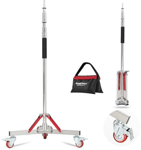 AMBITFUL Support léger robuste avec casters, 100 % acier inoxydable, hauteur maximale : 305 cm, support de base à roulettes pour studio photo, monolight, réflecteur (AS-300)