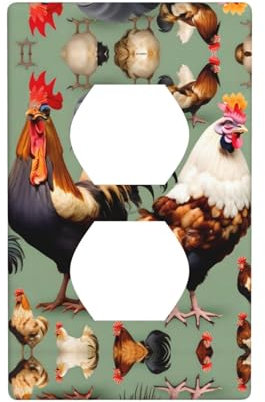 Placca da parete a doppia presa per interruttore della luce, decorazione per la casa, 11,4 x 7,9 cm, stampa di galli e polli