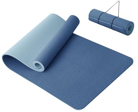 Good Nite Yogamatte, dick, 10 mm, TPE, Yogamatten für Damen und Herren, rutschfeste Gymnastikmatten für Zuhause, Fitness, Workout-Matte, Pilates, 183 x 61 x 1 cm, Marineblau/Himmelblau