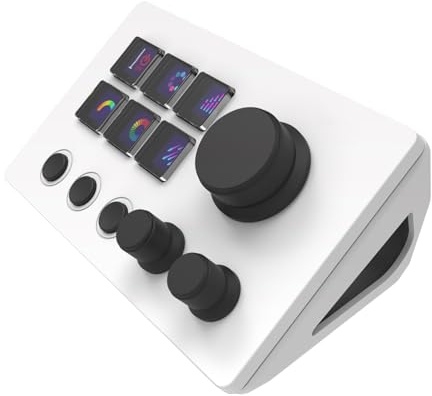 Plyisty Studio Deck with Knobs, Stream Controller Trigger Actions in Apps Software for OBS for Twitch for YouTube, Custom Console for Photo and Video Editing, Live Streaming (White)