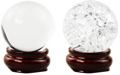 2 Stück Kristallkugel mit Holzsockel, Glaskugel Kugel klare Kristallkugel Eisknackball Lensball, 40mm Kristallkugel Glaskugel Klar für Feng Shui Fotografie Meditation Hochzeit Haus Büro Dekoration