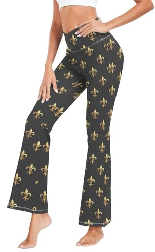 HMZXZ Leggings évasés Fleur de lys Pantalon de yoga pour femme Pantalon de fitness souple extensible S-XXL Floral Noir
