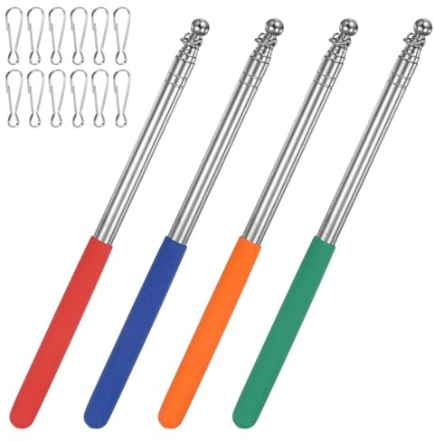 M METERXITY 4-Pack 5.25Ft/1.6M Telescopic Handheld Flagpoles, Telescopic Flag Pole with Clips Portable Stainless Steel Flag Pole for Truck/Outside/Tour/Guide/Festival[Red/Blue/Orange/Green]