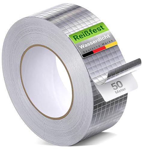 varivendo Nastro adesivo in alluminio rinforzato, 48 mm x 50 m, resistente al calore, antistrappo, ideale per ventilazioni e condizionatori, isolamento e riparazioni