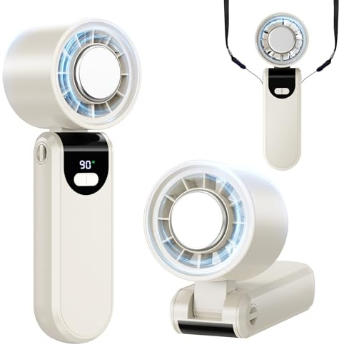PKBD Mini Ventilatore Portatile, Ventilatore Pieghevole 5 Velocità, Turbo Raffreddamento, 45db Ultra-Silenzioso, LED, Ventilatore USB Ricaricabile per Ufficio/Esterno, Bianco