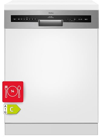 Amica Geschirrspüler 60cm 14 Maßgedecke Silber EGSP 566 101 E | 7 Programme, Teilintegriert, SmartTray 1/2 Besteckschublade, AquaStopp, Startzeitvorwahl, Höhenverstellbarer Oberkorb OpenDry