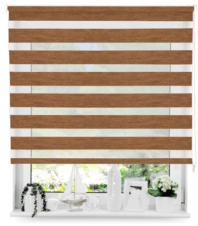 Tom'Shop Tom'Shop® Doppelrollo DuoRollo (Holzlook Gold 160cm x 130 cm) Duo Rollos für Fenster Schrauben mit Bohren mit Schrauben Fensterabdeckung Fensterrollo leichte Montage