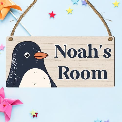 Personalised Cute & Colourful Sea Animals Theme | Personalised Children's Bedroom Sign | 9 Animal Designs To Choose | From Door & Room Name Plaque (Penguin)