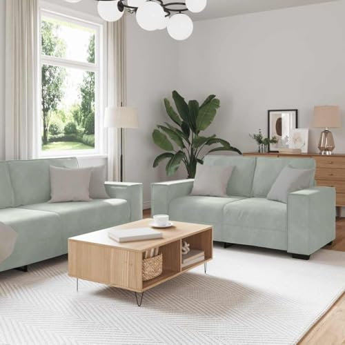 Gecheer 2-TLG.Sofagarnitur Sessel Couch mit Kissen Sofa,Fernsehsessel,Couch Garnitur Sofa Set,Relaxsofa,Loungesofa,Wohnzimmermöbel,Sofa Wohnzimmersofa Designsofa Sitzmöbel Hellgrau Samt