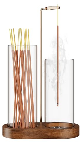 MKLZ 2 in 1 Incense Holder for Sticks with Glass Ash Catcher, Anti-Ash Flying Upside Down Insence Stick Burner, Modern Vertical Inscents-Sticks Holder for Yoga Spa Meditation Home Decor