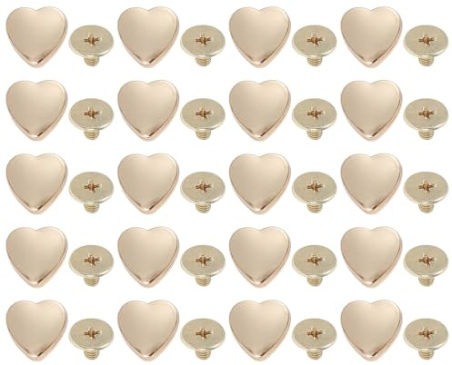 CAPASTEC 20 Set Viti Rivetti a Forma di Cuore per Cinture Abbigliamento Borsa Borse in Pelle Fai da Te Accessori Fatti a Mano Tono Oro Rosa Chiaro