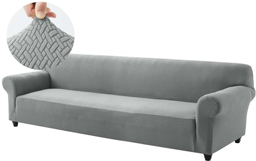 Hafaa High Stretch Sofa Cover 4 Seater Extra Large Couch Covers for Dogs Pets Cats Jacquard Spandex T Shaped Non Slip Sofa Slipcovers Super Soft Elastic Fit Furniture Protector (Grey)