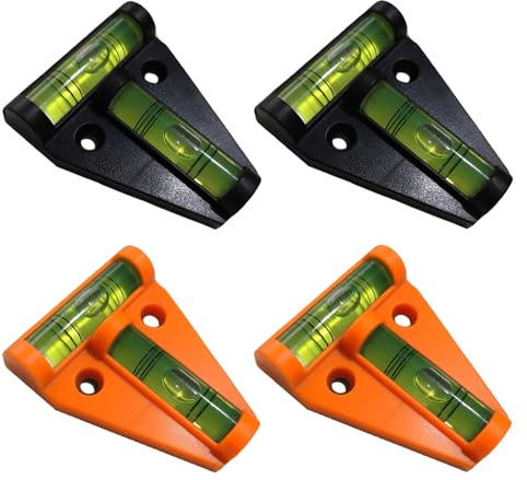 DtgEcd 4 Pack T Type Spirit Level, Mini Bubble Leveling Tool for Caravan Motorhome Camera Tripod, Small Spirit Level with ABS Construction (2 Black, 2 Orange)