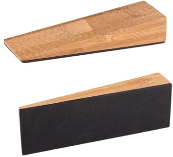 Yotlein 2er Pack Holz-Türstopper, Holzkeil Set, Buchenholz Türstopper Boden mit Rutschfester Silikonunterlage, Holzkeile für alle Arten von Türen, 9cm x 3cm x 2.5cm,Türkeil mit Ledergriff