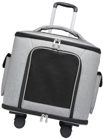 Jiuvaso Sac de Transport pour Chat, Chariot Portable à roulettes avec roulettes universelles pour Chatons, Petits Chiens, Camping et, Gris