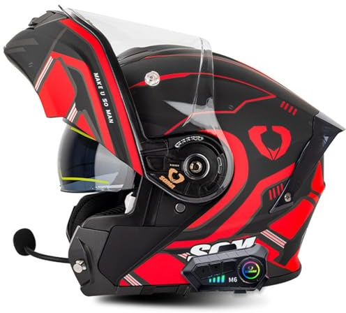 Bluetooth Klapphelm Motorradhelm DOTECE Geprüft Modulare Integralhelm für Erwachsene Herren Damen Motorrad Klapphelm Motocrosshelme mit Doppelvisier Bluetooth Rennhelm J,M=57~58CM