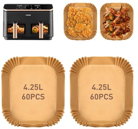 Ankway 120 Stück Backpapier für Heißluftfritteuse COSORI Dual Zone Air Fryer 8,5L, Verdickung Airfryer Backpapier für Philips Airfryer 4000 Series Stacked Dual, Cookwise 9L